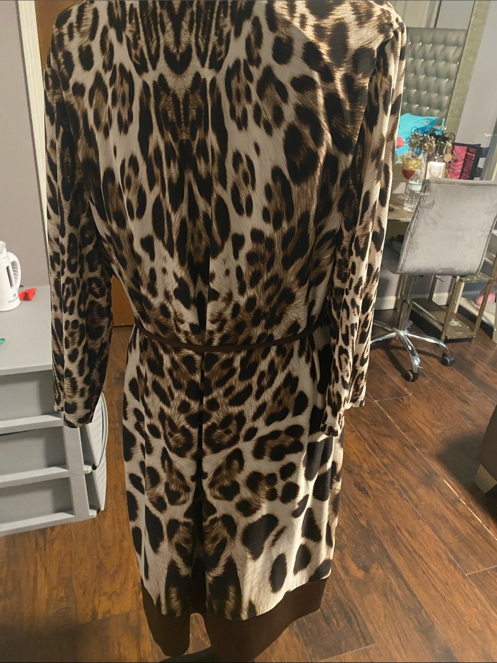 Chico's Leopard Print Satin Robe in Brown and Cream - Picture 4 of 5